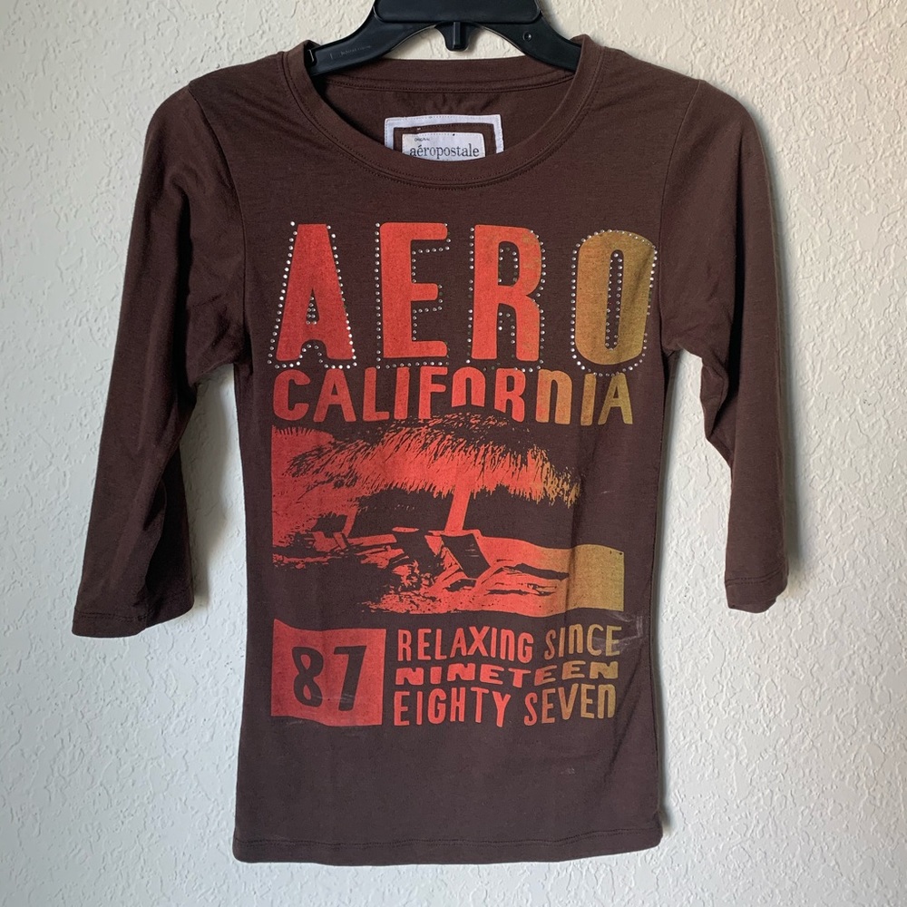 Aeropostale T-Shirt Long Sleeve Brown S